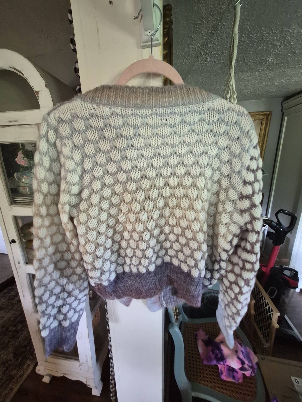 Multi-Tone Bubble Knit Cardigan Sweater - Pearl Button Detail - Picture 3 of 5
